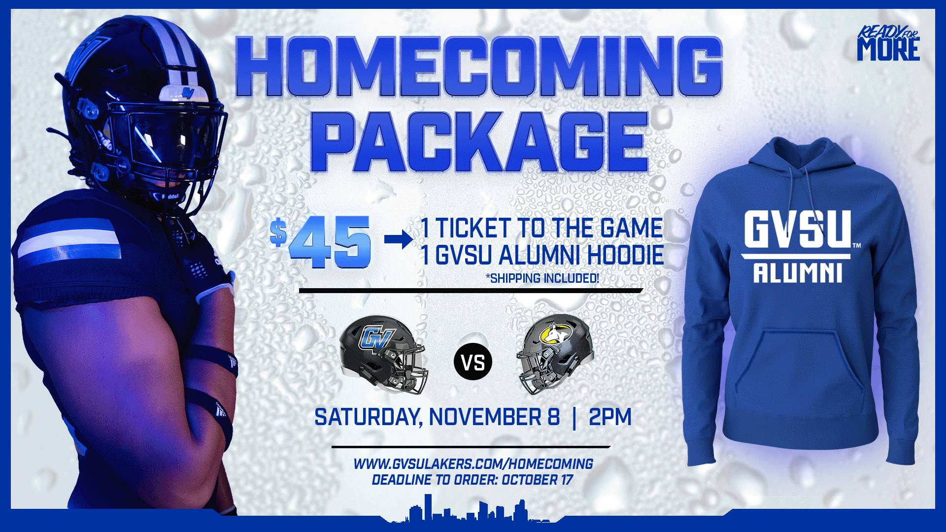 Homecoming package including ticket and alumni hoodie
